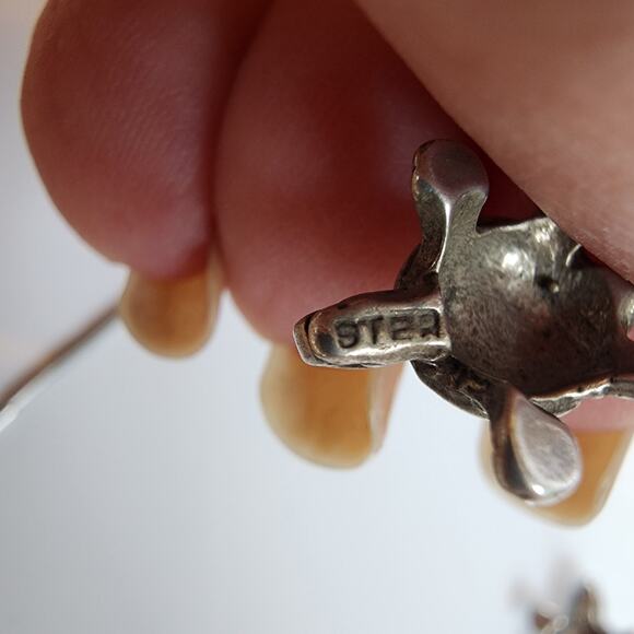 VTG Sterling Silver & Malachite Turtle Earrings Tube and Bead Necklace Set 1970s - Picture 4 of 8